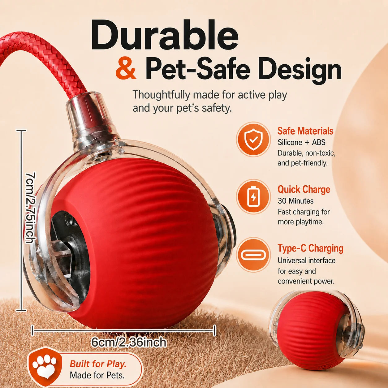 Smart Interactive Rolling Ball for Dogs | USB Rechargeable