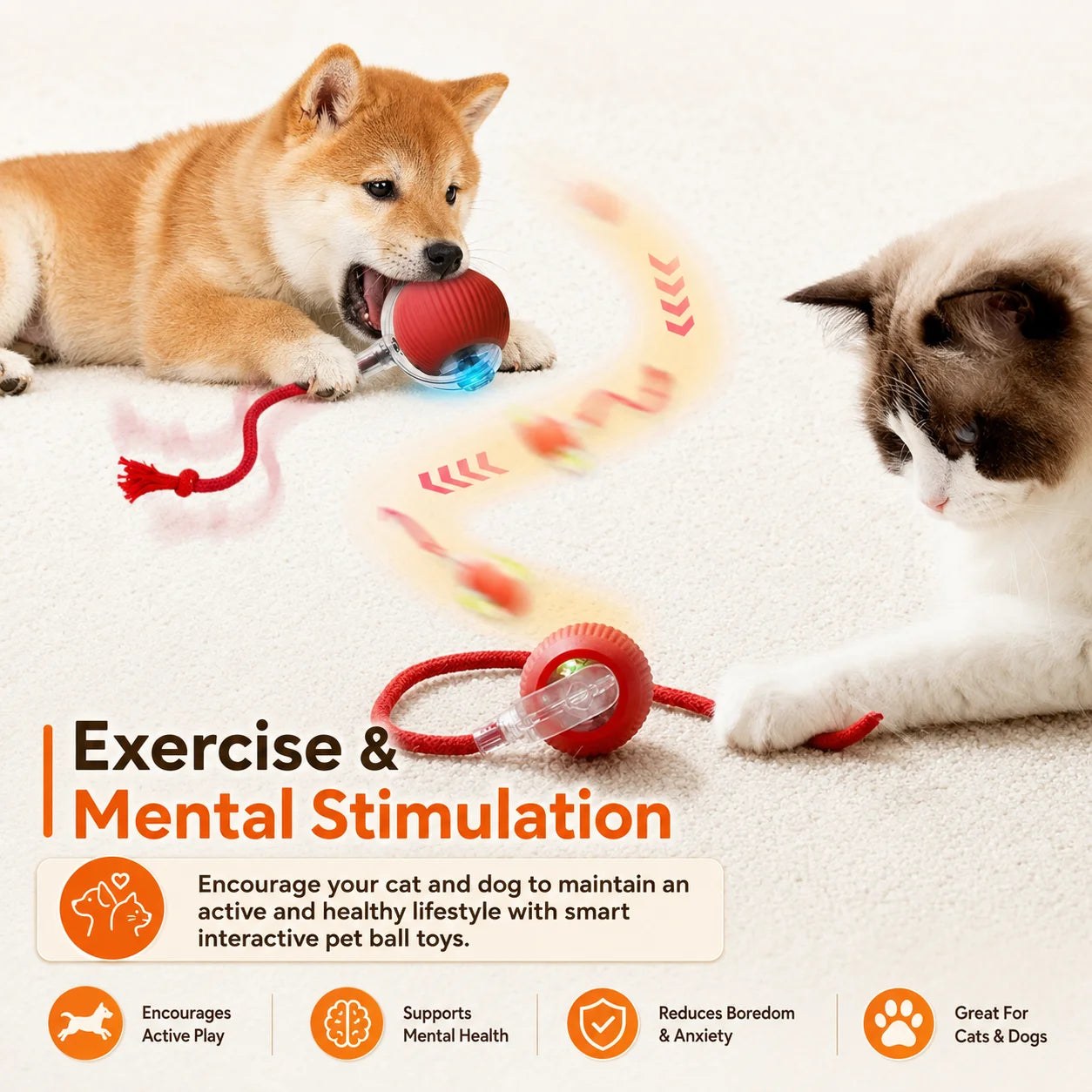 Smart Interactive Rolling Ball for Dogs | USB Rechargeable